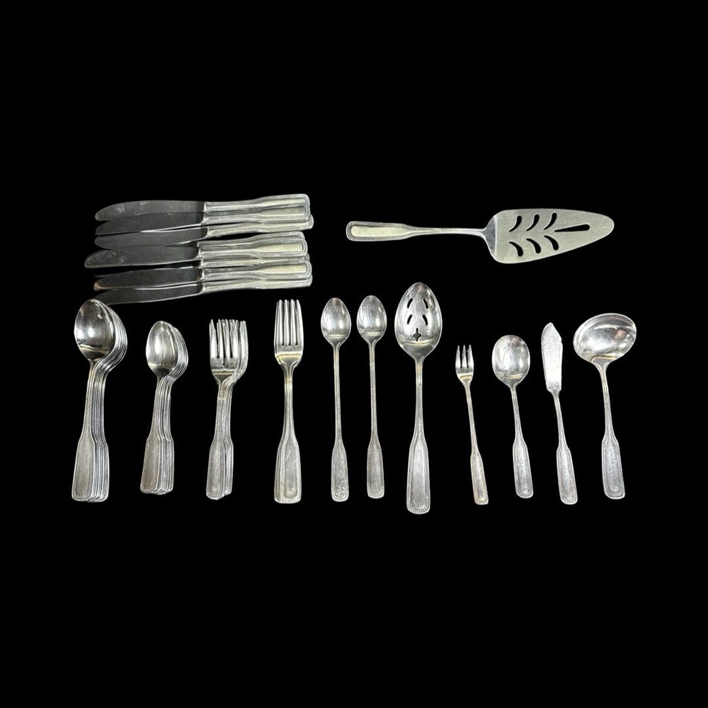 Stainless By Salem Flatware Beaded Japan Service for 8 Plus Serveware Lot of 48